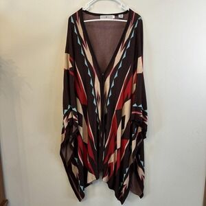 New Rancho Estancia Western Boho Poncho, Brown Turqoiuse Red Multi, One Size